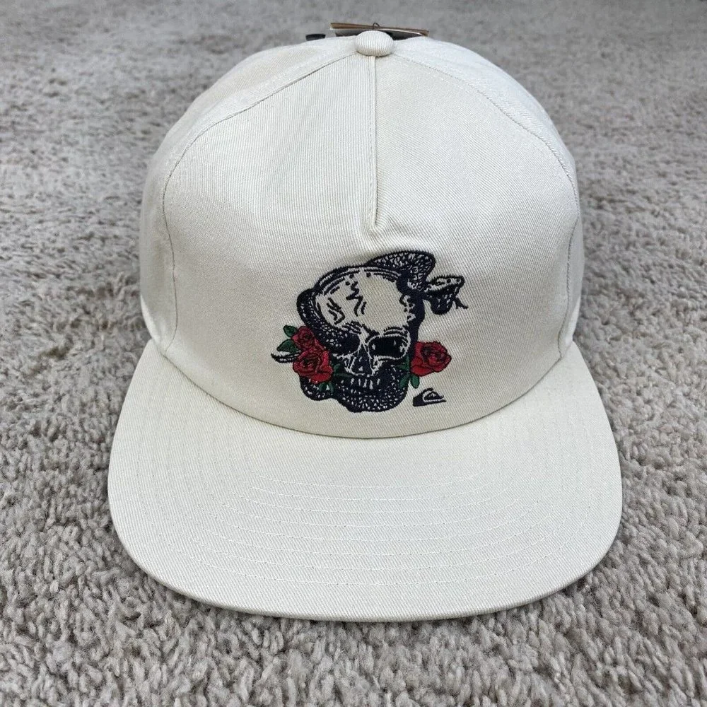Quiksilver Mean Doggin Hat‎ Birch & Black Rose Skull Snapback Baseball Cap NWT